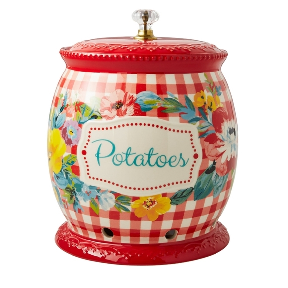 New Arrival 2023 Pioneer Woman Sweet Romance Red Gingham Potatoe Keeper - Picture 6 of 6